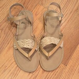 Toms Tan Sandals with Woven Straps and Ankle Buckle